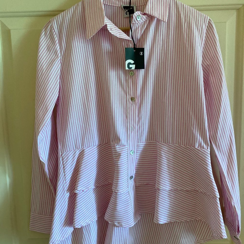 Ruffled button down blouse with collar